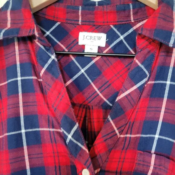 J.Crew Flannel Popover Top Plaid Size Small Red Navy - Picture 3 of 7